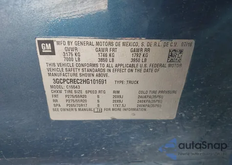 2017 Chevrolet Silverado 1500 1Lt z USA, uszkodzony, nr VIN 3GCPCREC2HG101691